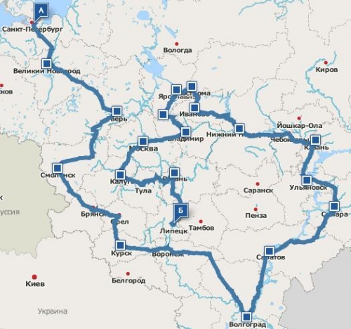 Ё-Вперёд - ё-мобиль тур по России (по карте Rambler.ru)